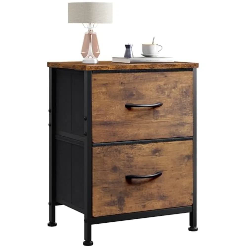 Night Stand Small Dresser with 2 Drawers & Wooden Top, view 2