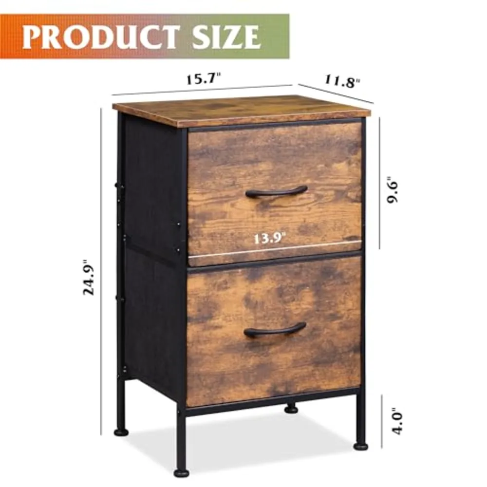 Night Stand Small Dresser with 2 Drawers & Wooden Top, view 3