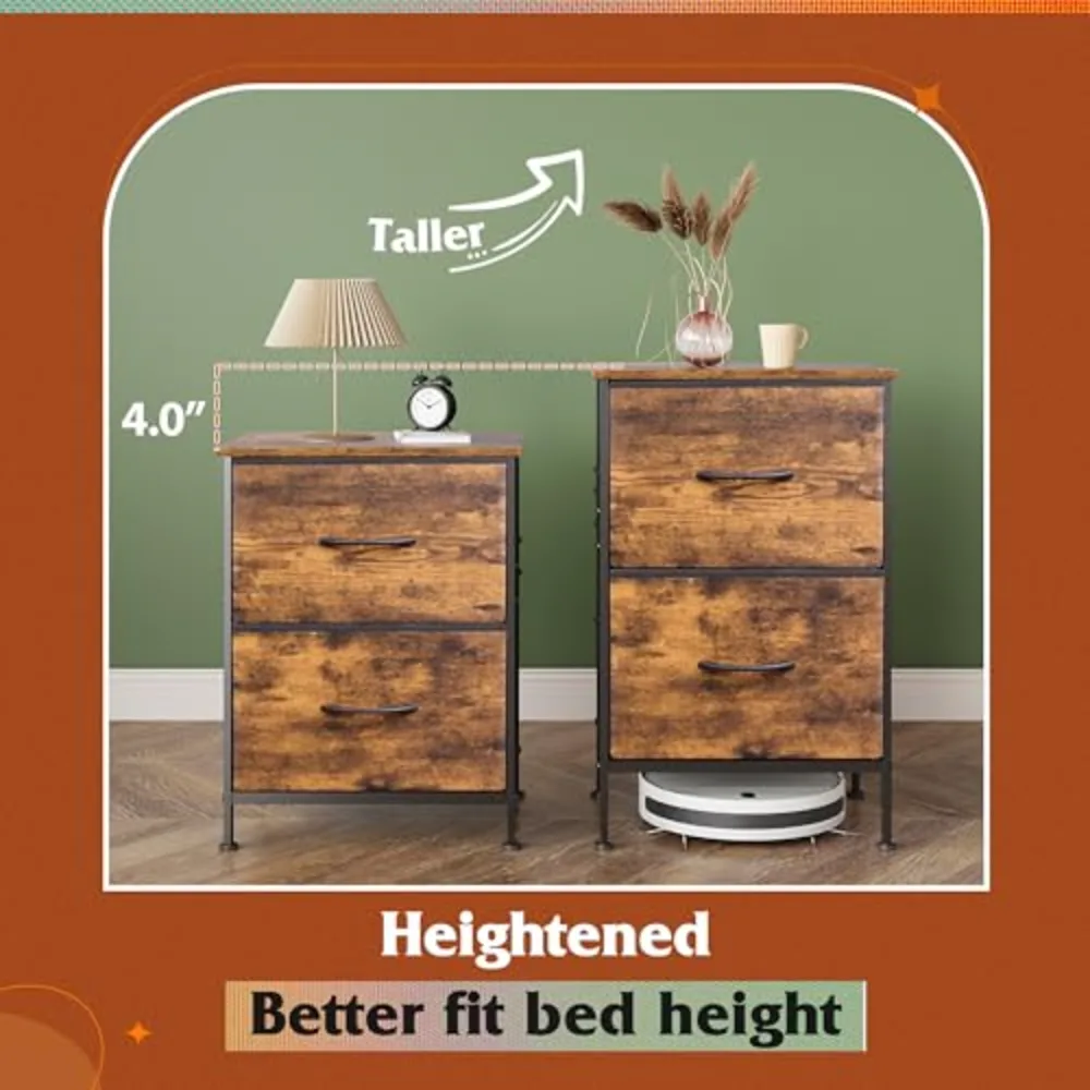 Night Stand Small Dresser with 2 Drawers & Wooden Top, view 4