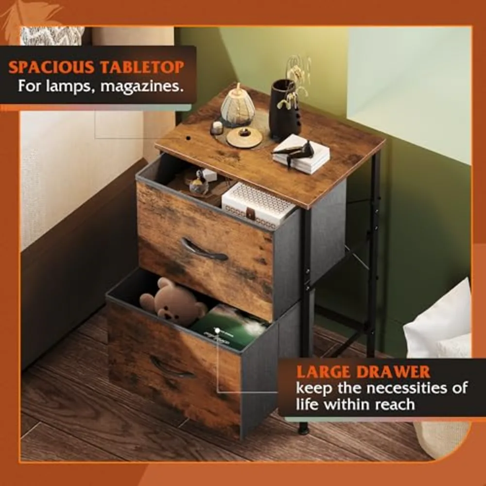 Night Stand Small Dresser with 2 Drawers & Wooden Top, view 5