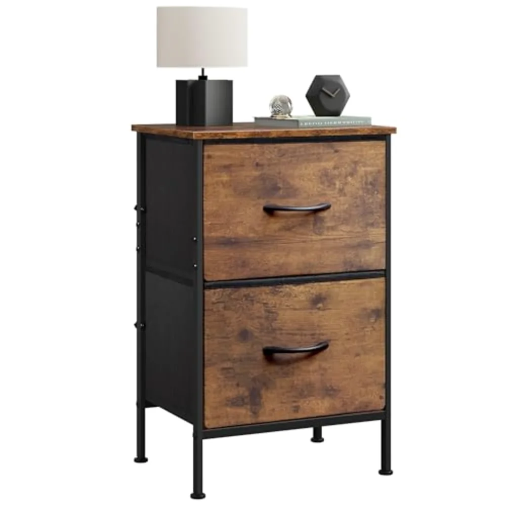 Night Stand Small Dresser with 2 Drawers & Wooden Top