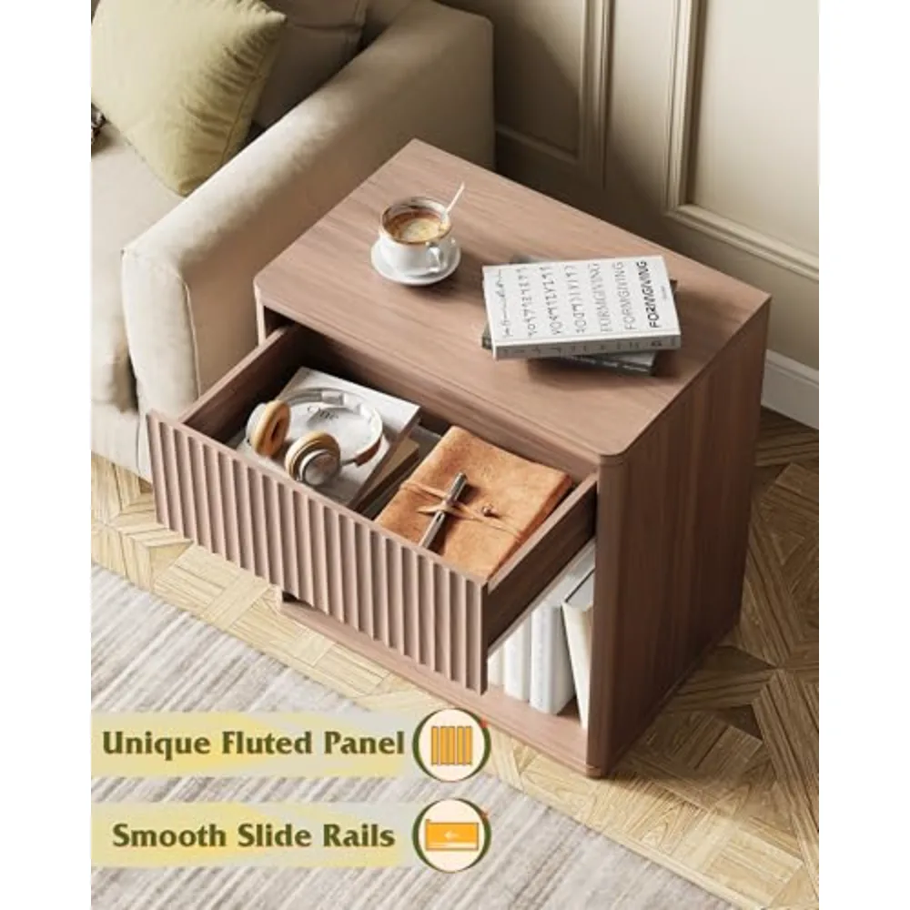 Night Stand Wood Nightstand with Storage Drawer and Open Shelf, view 4