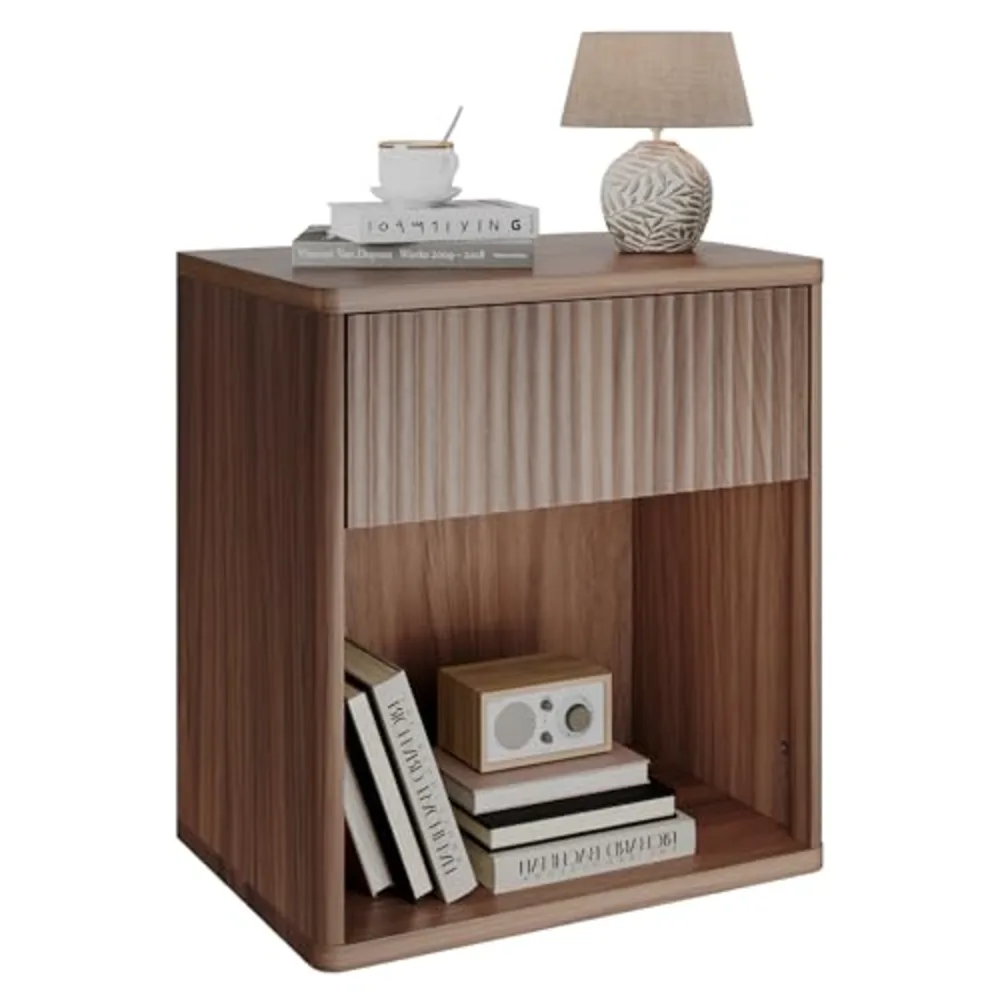 Night Stand Wood Nightstand with Storage Drawer and Open Shelf