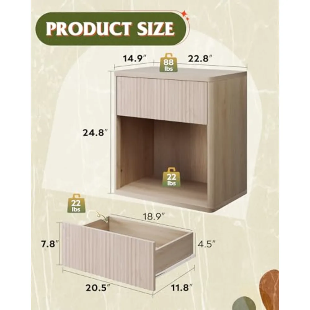 Night Stand Wood Nightstand with Storage Drawer and Open Shelf, view 3