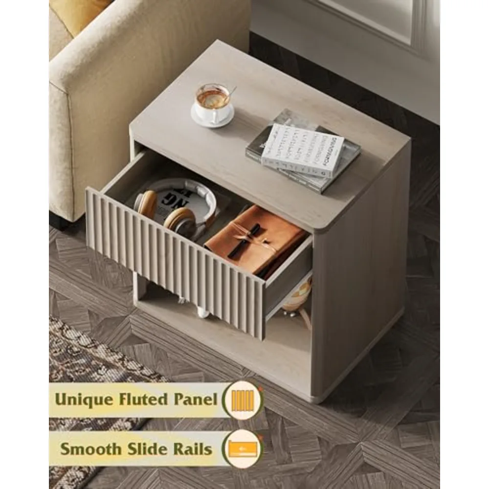 Night Stand Wood Nightstand with Storage Drawer and Open Shelf, view 4