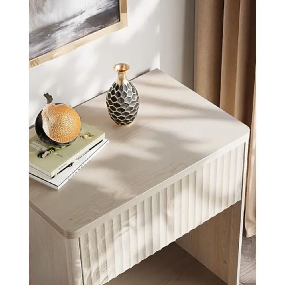 Night Stand Wood Nightstand with Storage Drawer and Open Shelf, view 5