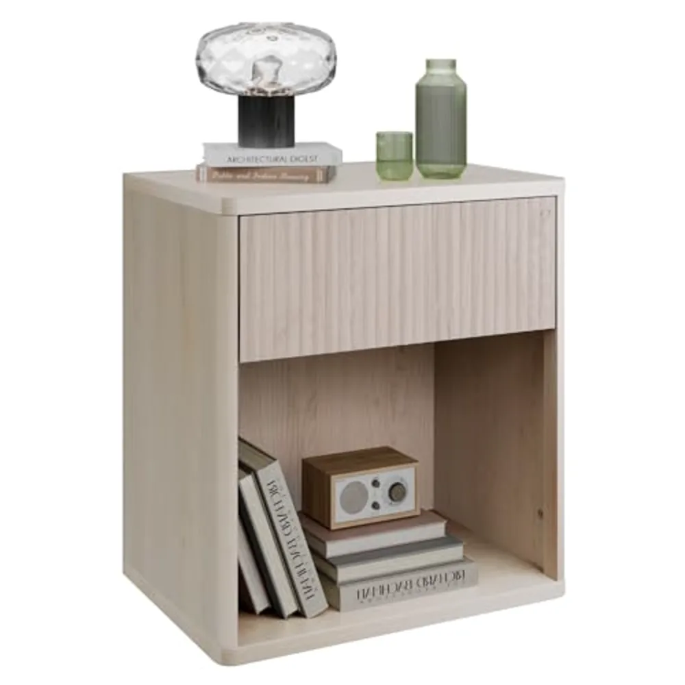 Night Stand Wood Nightstand with Storage Drawer and Open Shelf