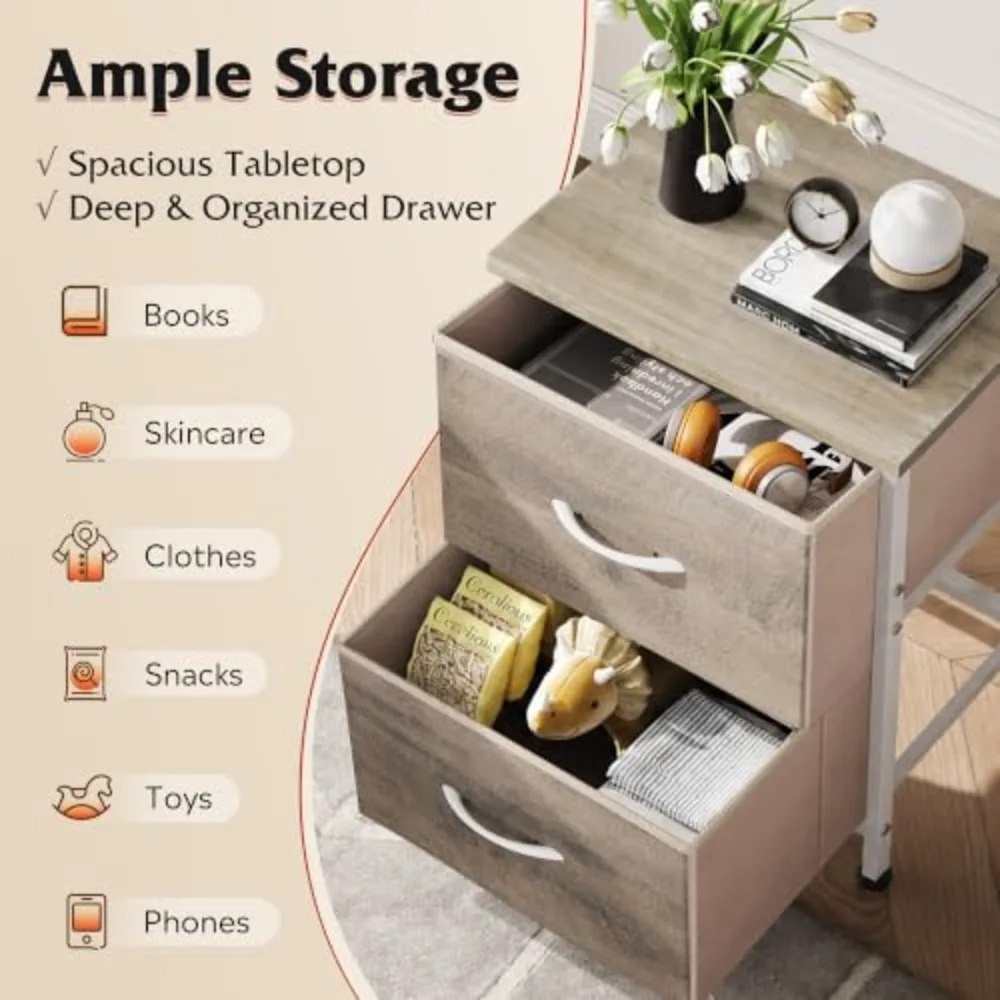 Nightstand 2 Drawer Dresser for Bedroom, view 4