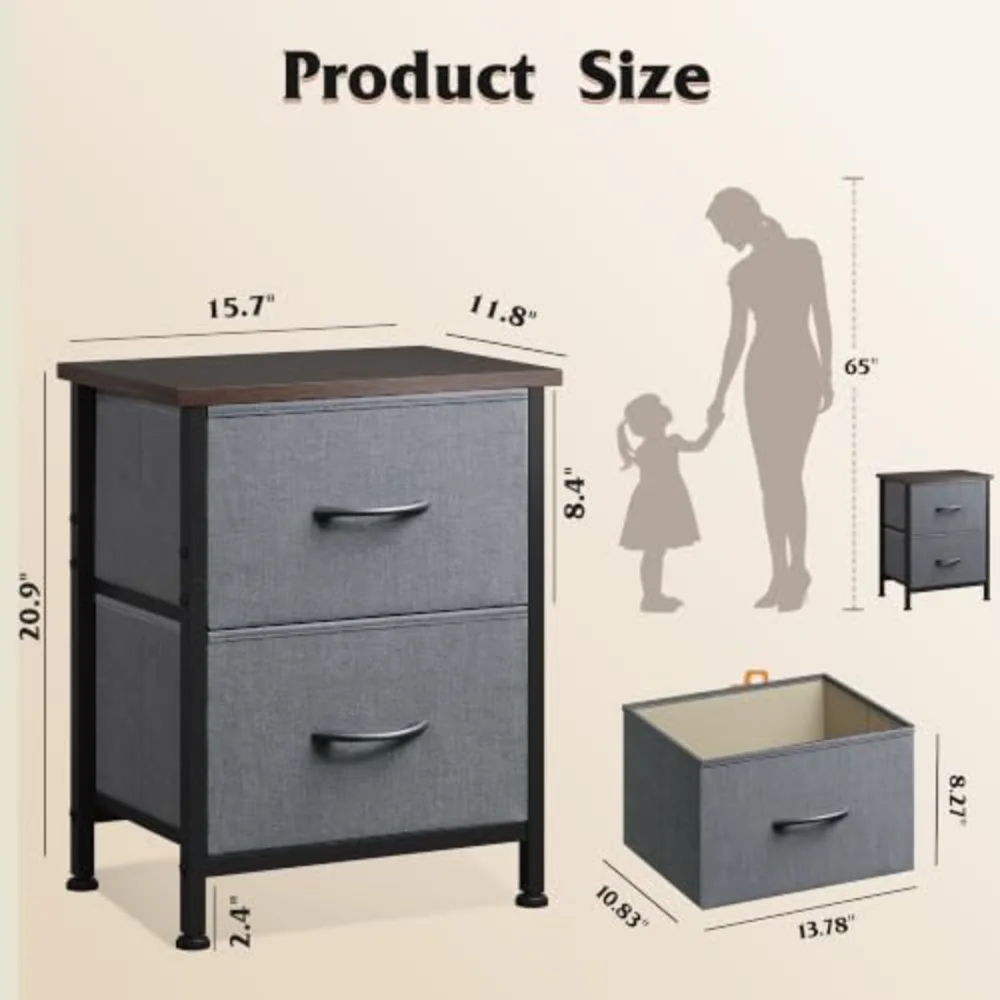 Nightstand 2 Drawer Dresser for Bedroom, view 3