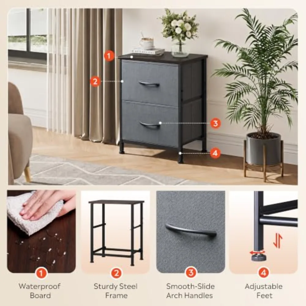 Nightstand 2 Drawer Dresser for Bedroom, view 5