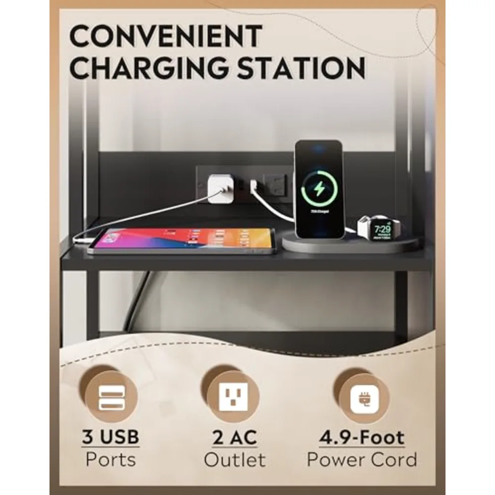 Nightstand Set of 2 with Charging Station, view 5