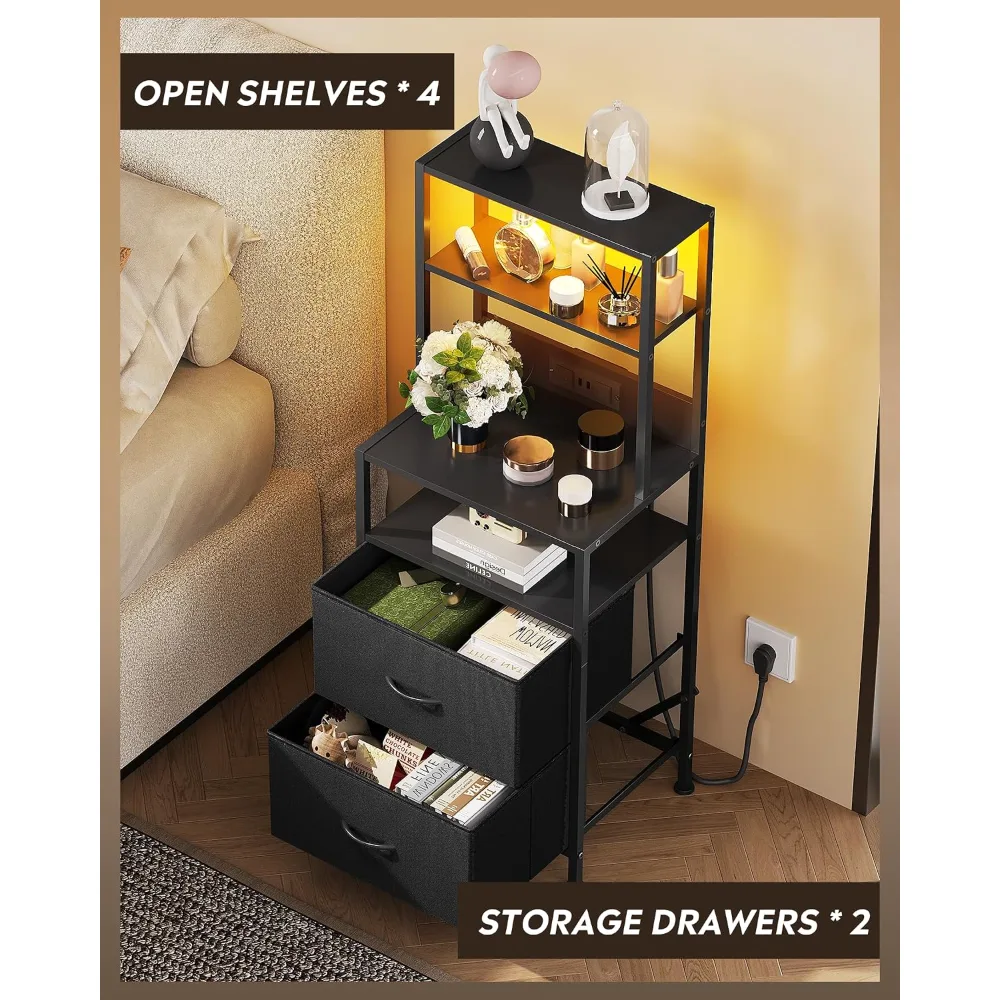 Nightstand Set of 2 with Charging Station, view 6