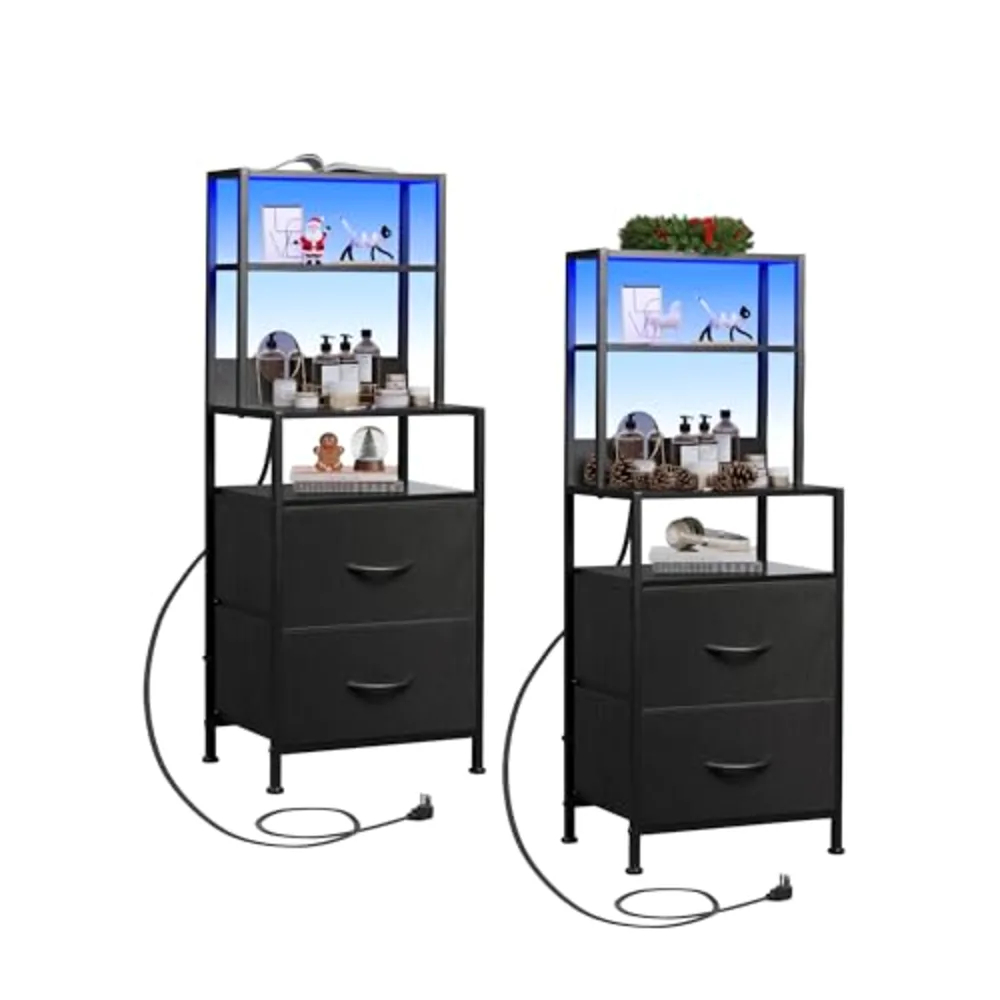 Nightstand Set of 2 with Charging Station