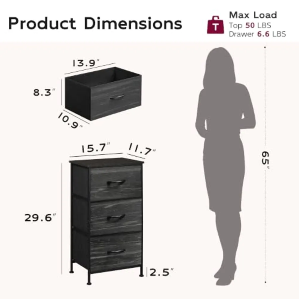 Nightstand with 3 Drawers, view 3