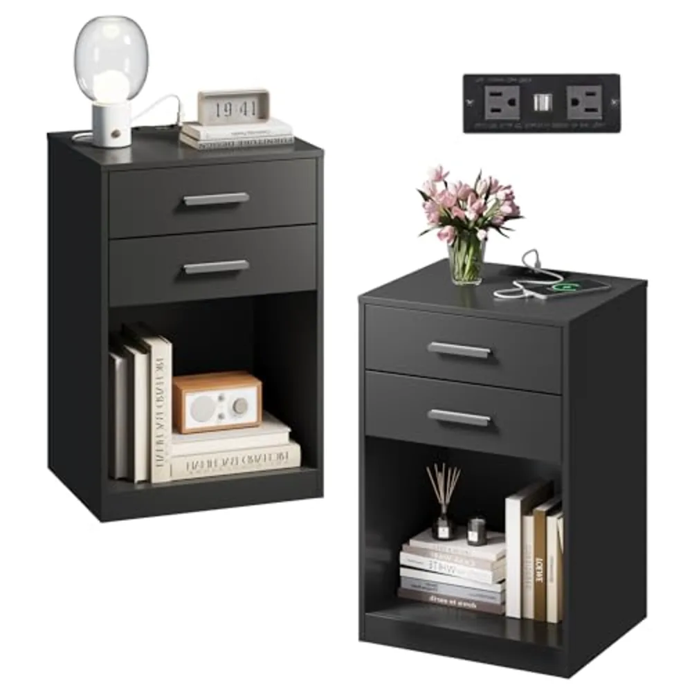 Nightstands Set of 2 with Charging Station