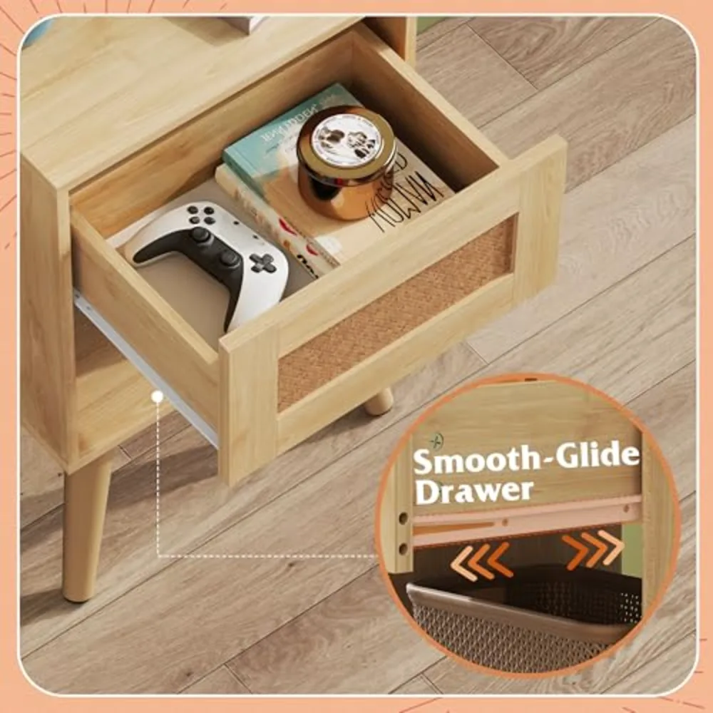 Rattan Nightstand with Charging Station, view 5