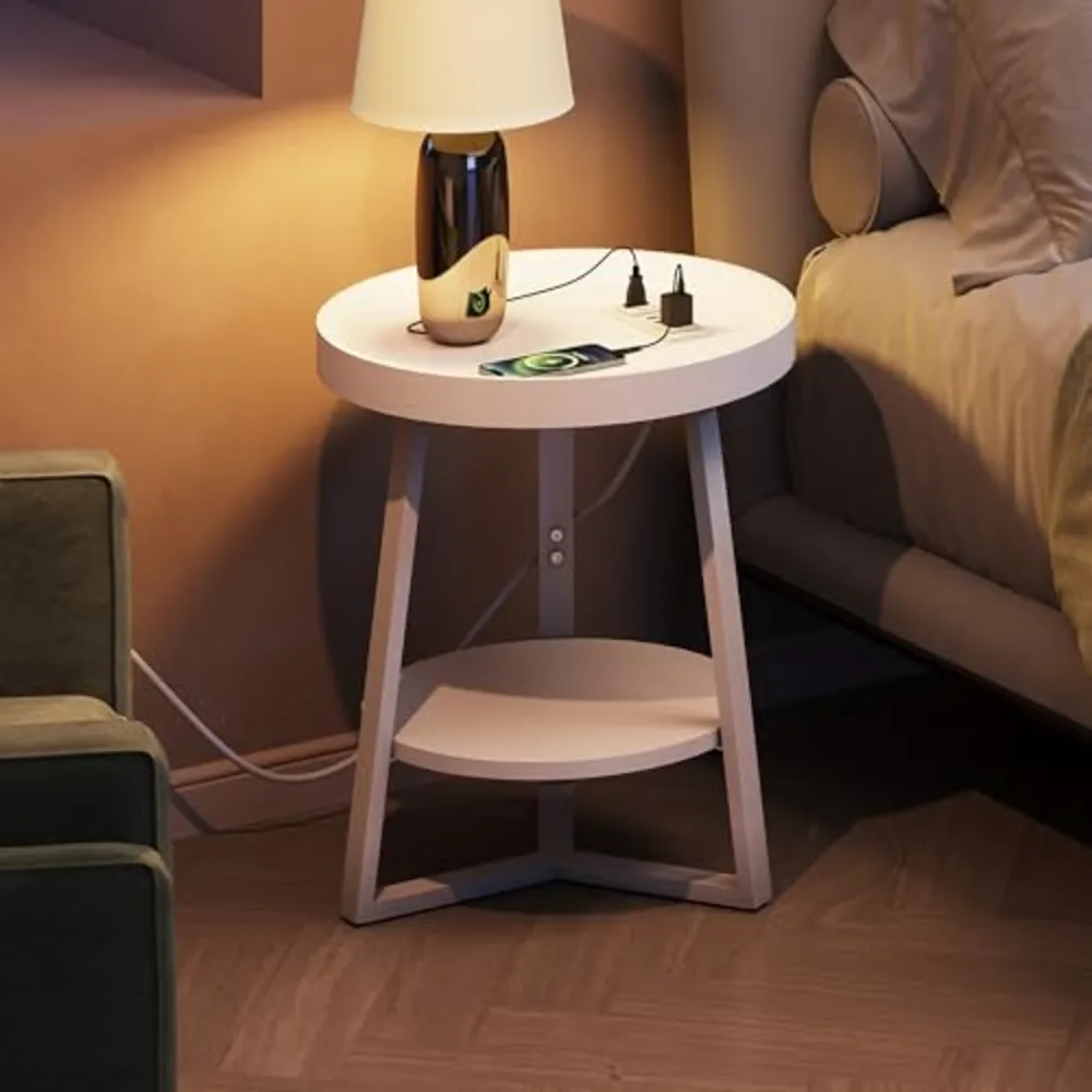 Round End Table with Charging Station, view 2