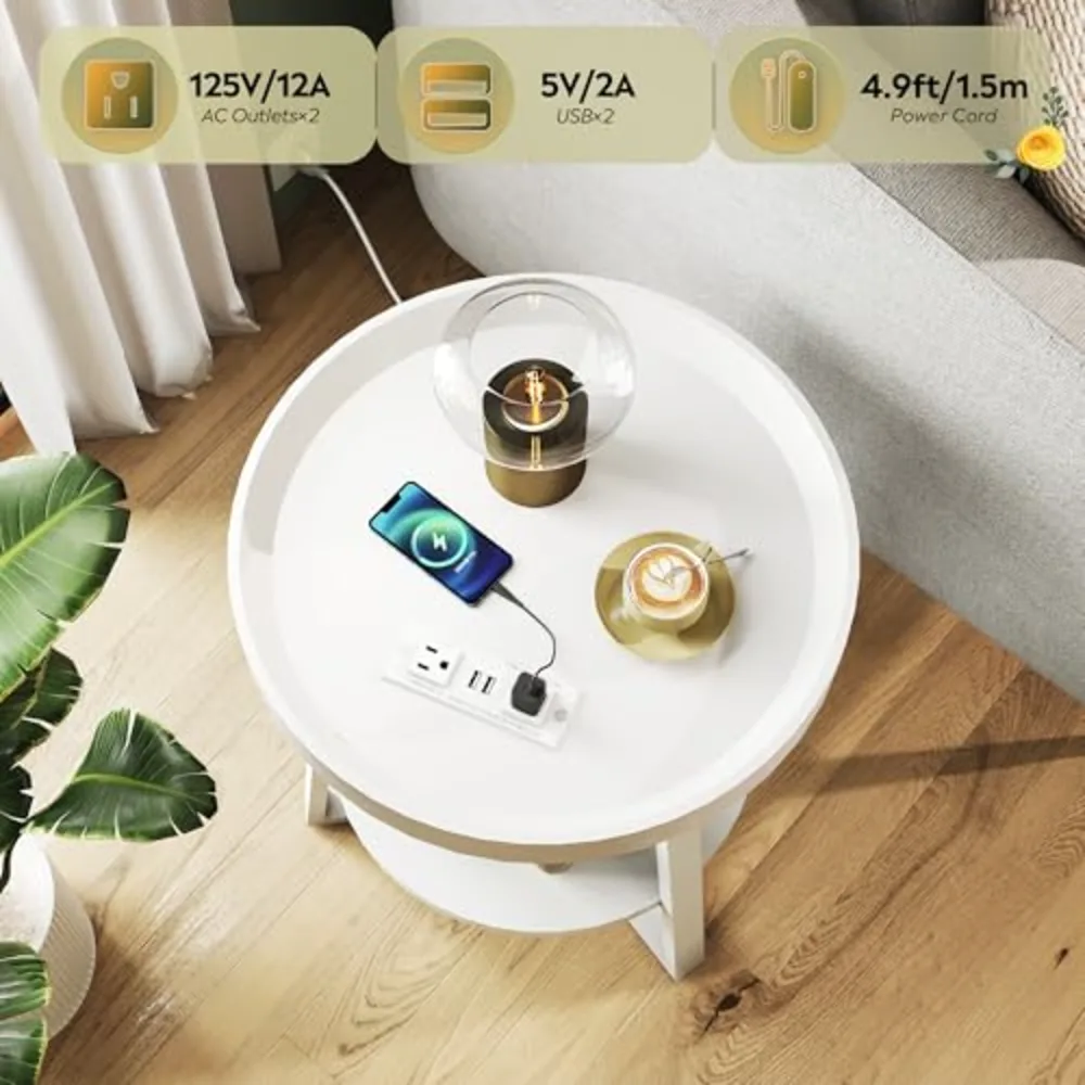 Round End Table with Charging Station, view 5