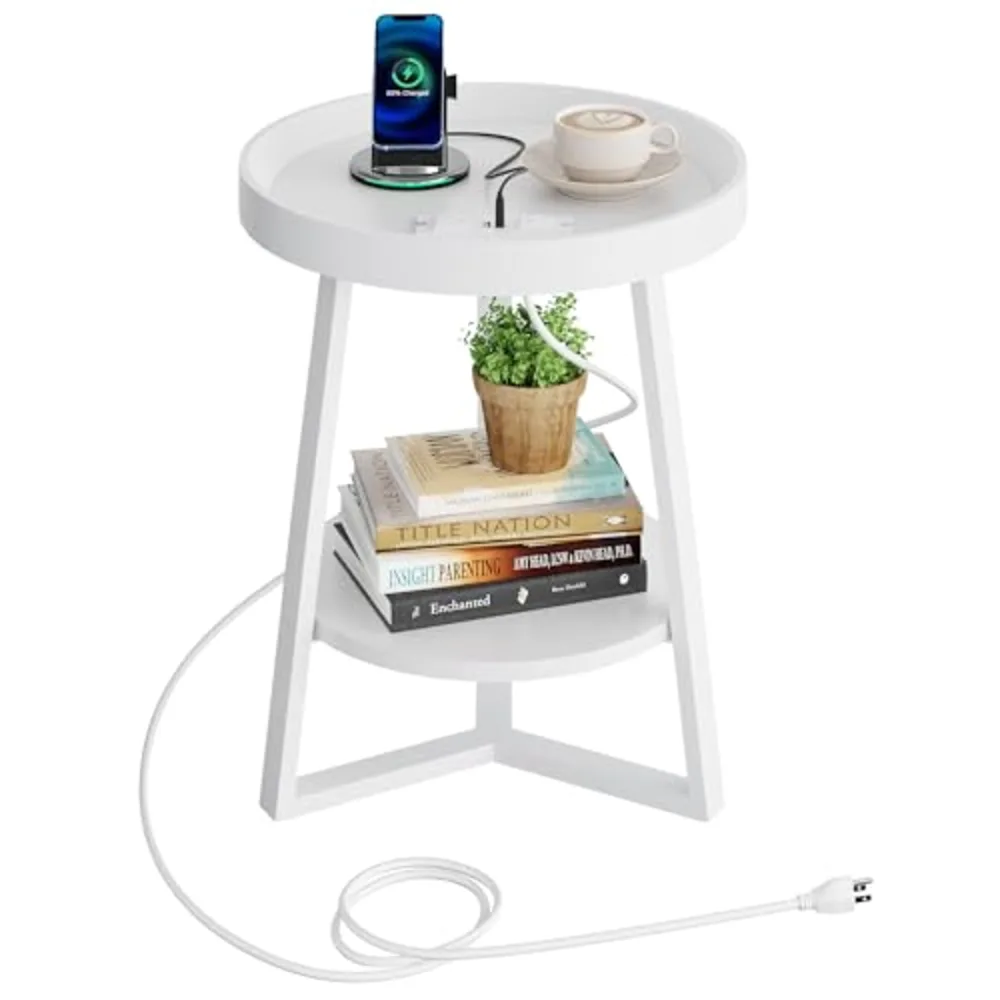Round End Table with Charging Station