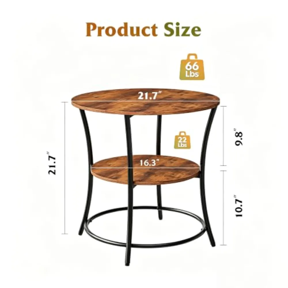 Side Table Round End Table with 2 Storage Shelves for Living, view 3