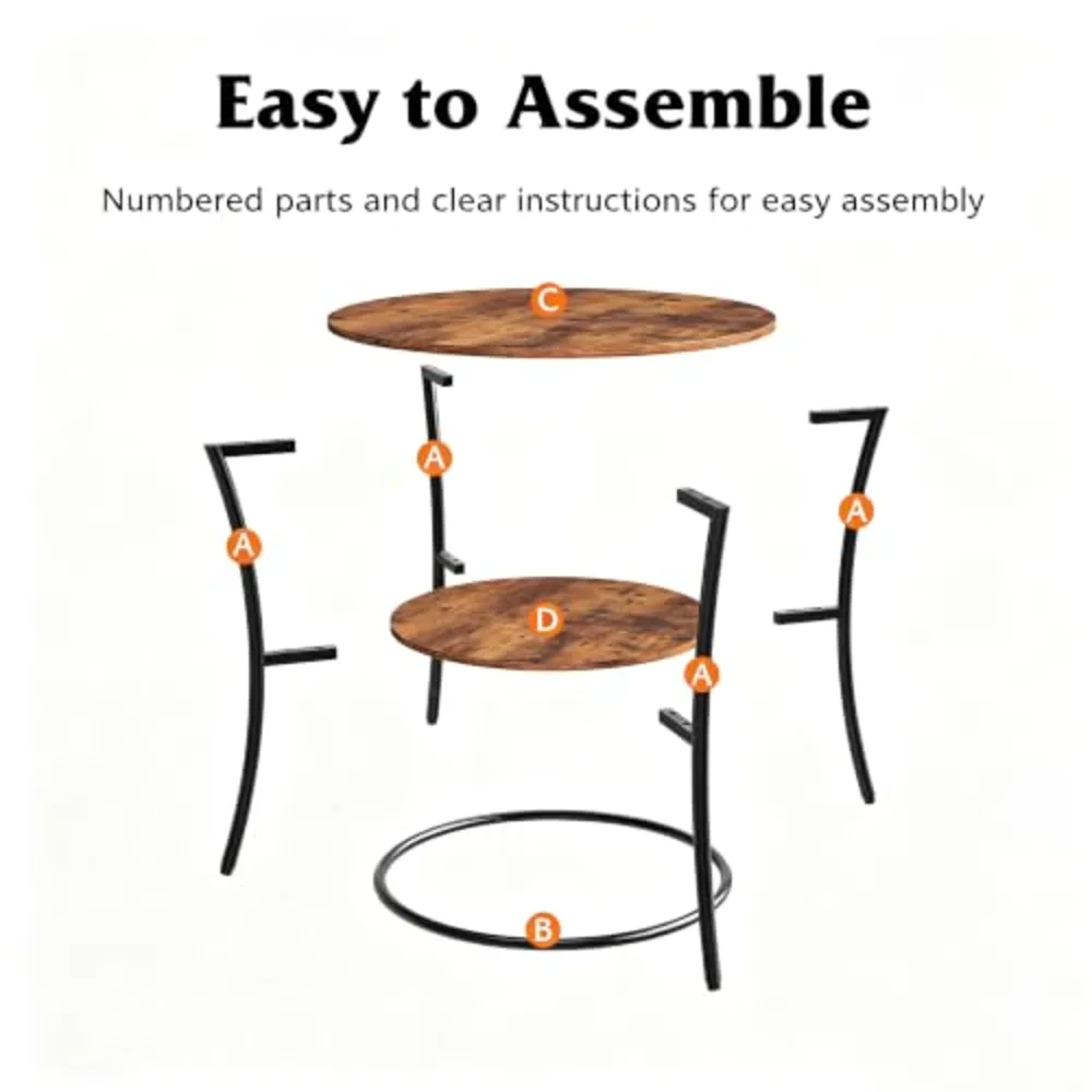 Side Table Round End Table with 2 Storage Shelves for Living, view 5