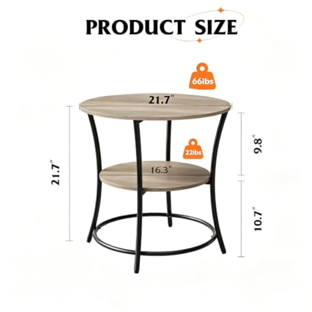 Side Table Round End Table with 2 Storage Shelves for Living, view 3