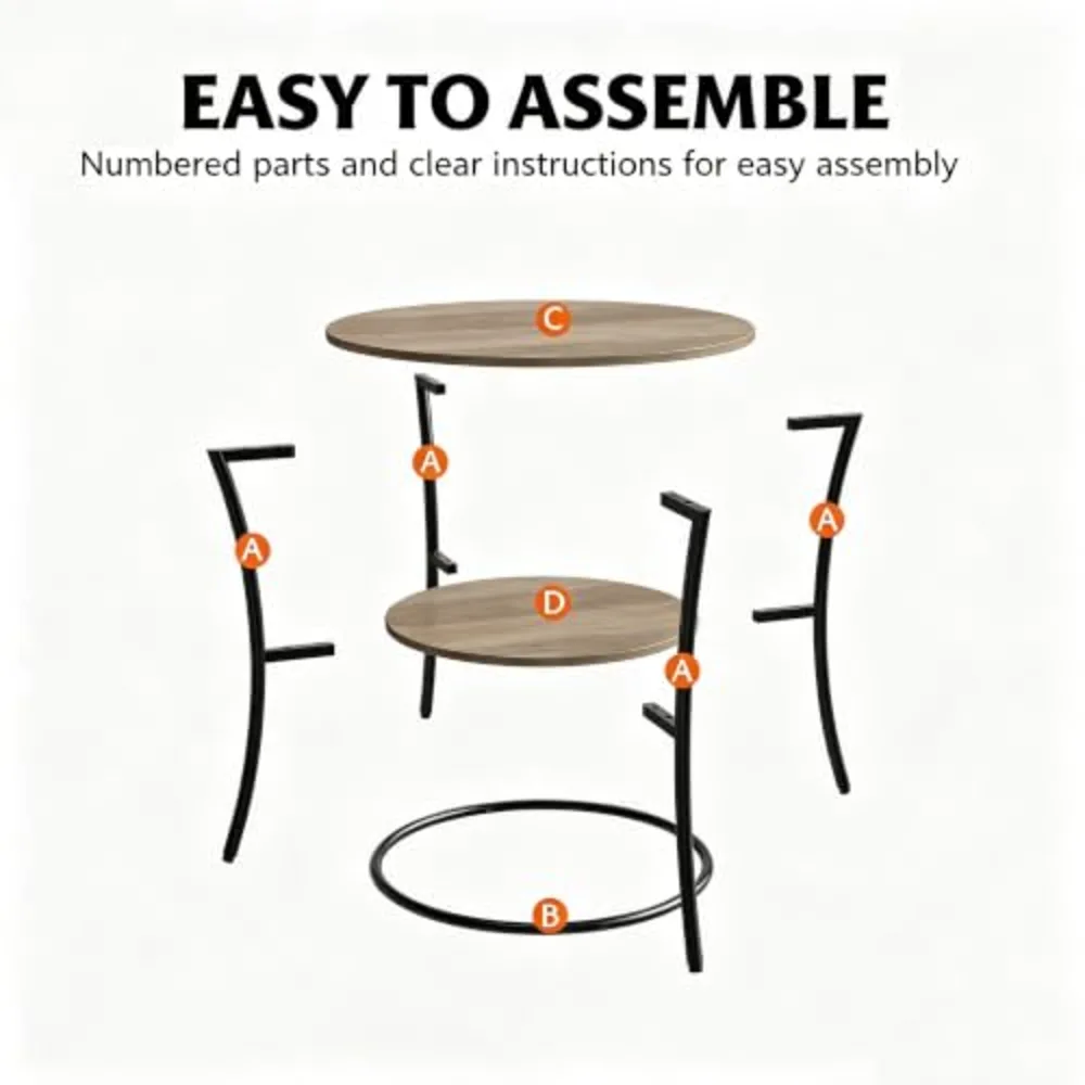 Side Table Round End Table with 2 Storage Shelves for Living, view 5