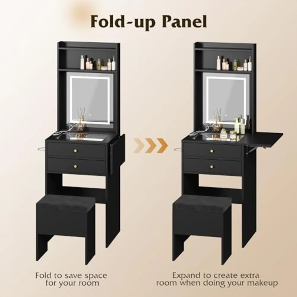 Small Black Vanity Desk with Mirror and Lights, view 2