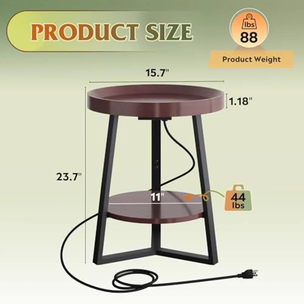 Small Round Side Table with Charging Station, view 3