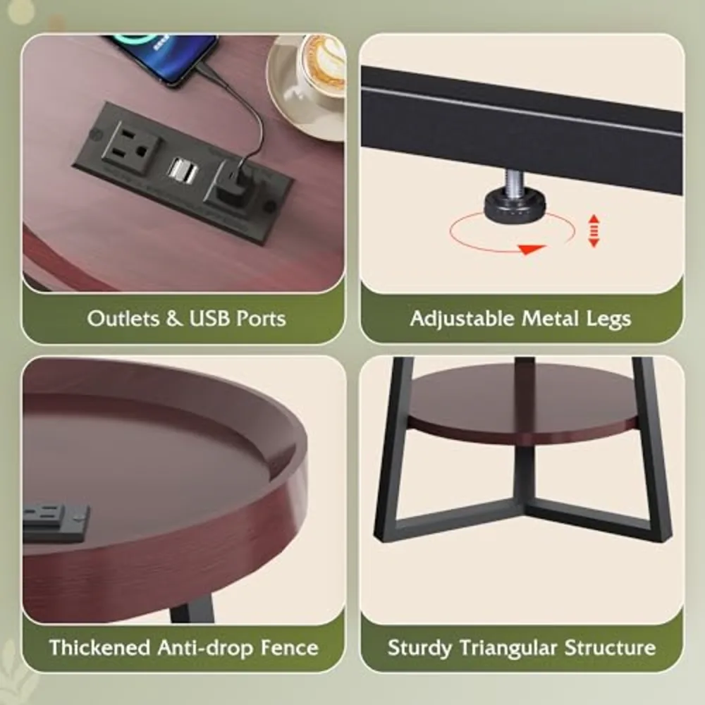 Small Round Side Table with Charging Station, view 5