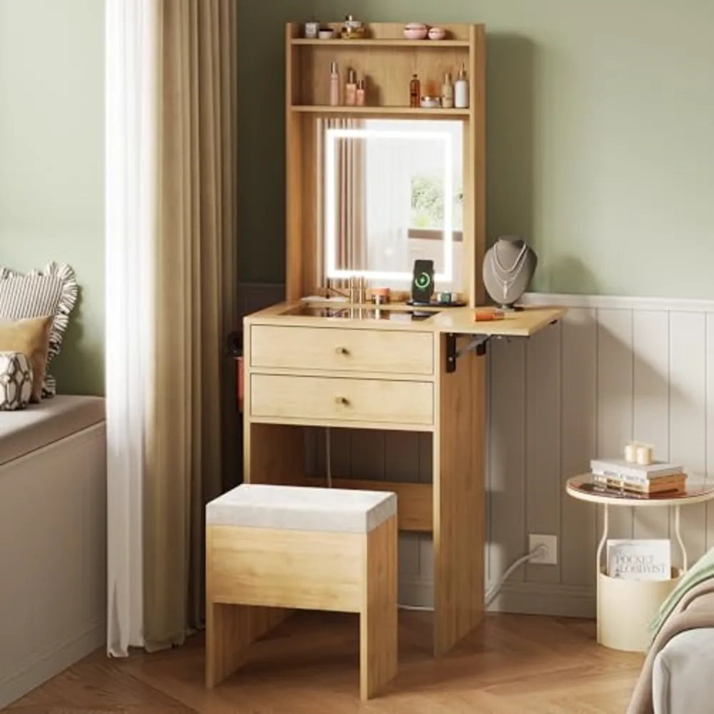 Small Vanity Desk with Mirror and Lights