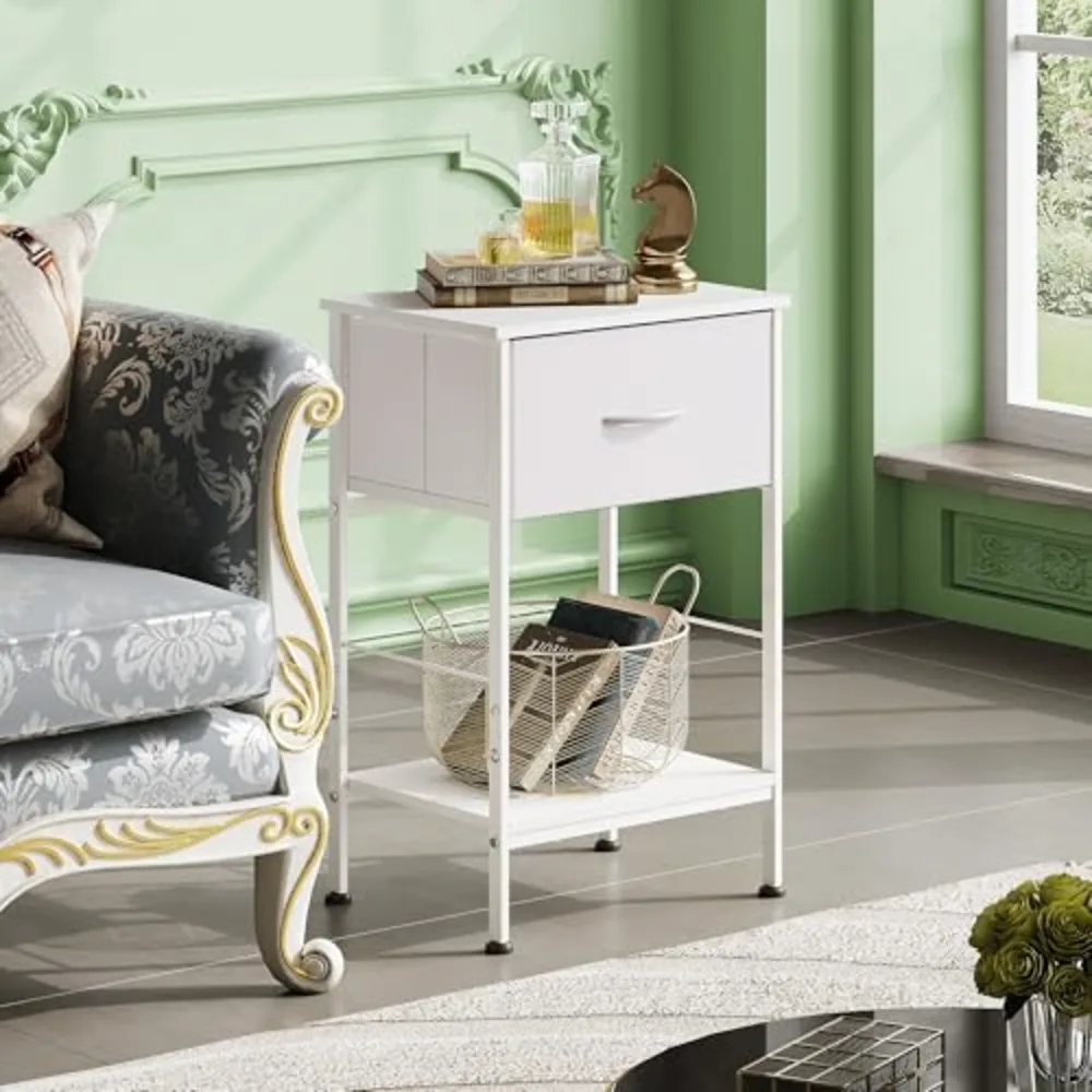 Small White Nightstand with Drawer, view 4