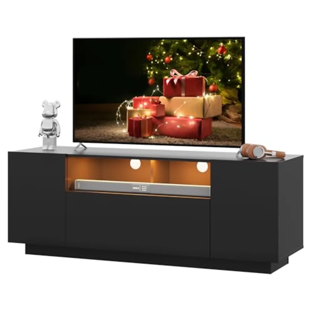 TV Stand with LED Lights & Large Storage Cabinet