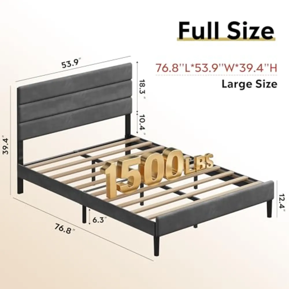Upholstered Bed Frame Full Size Bed Frame with Headboard, view 2