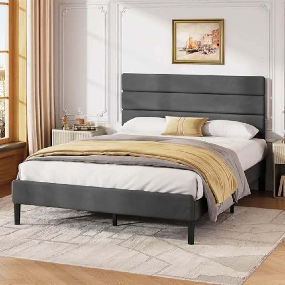 Upholstered Bed Frame Full Size Bed Frame with Headboard, view 4