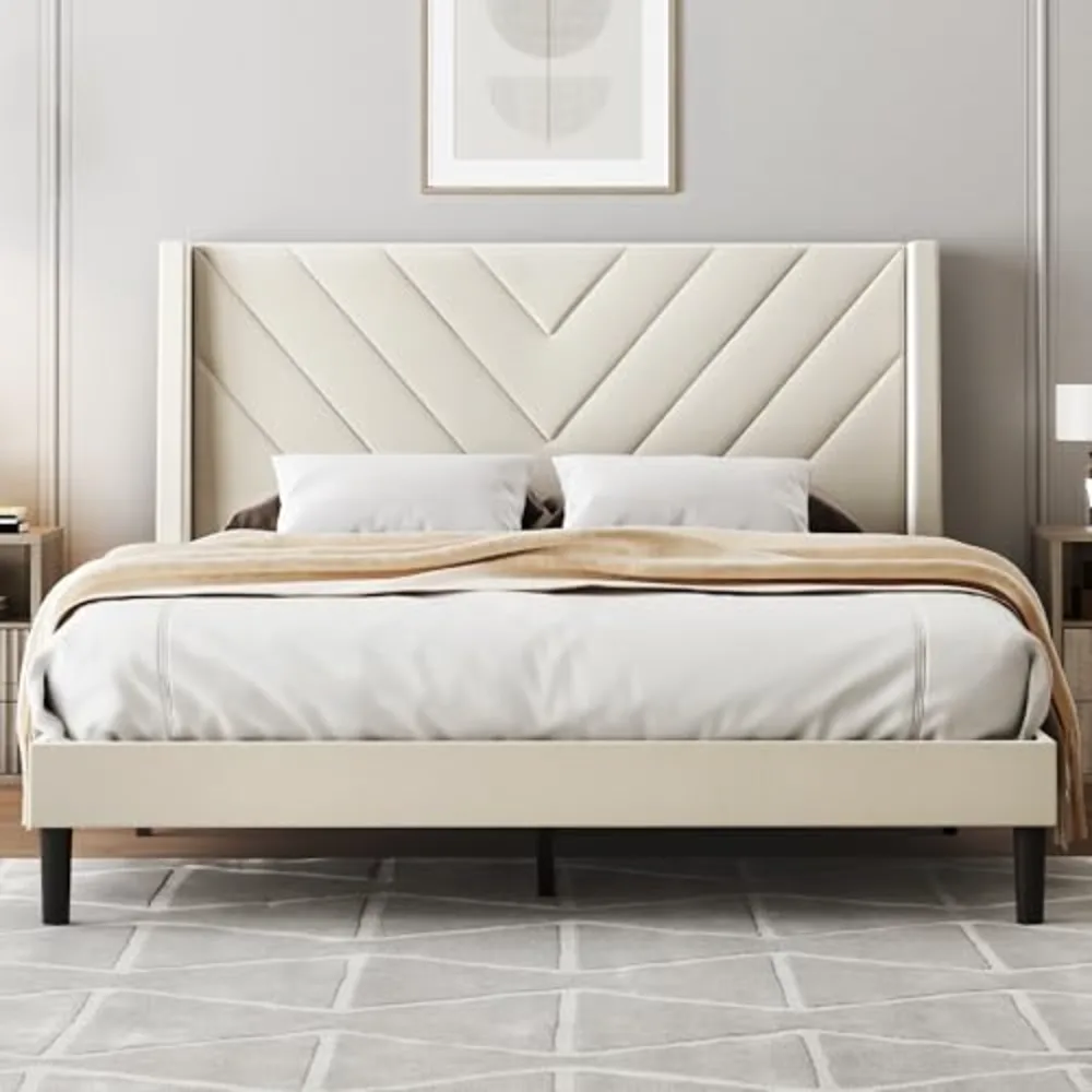 Upholstered Bed Frame Queen Bed Frame with Tufted Headboard
