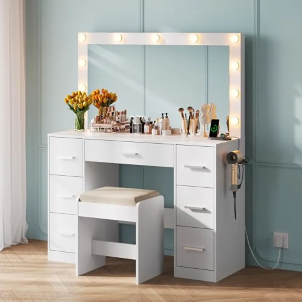 White Vanity Desk with Chair