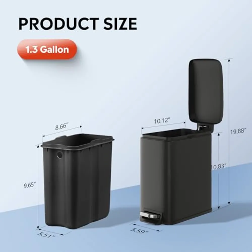 WLIVE 1.3 Gallon / 5 Liter Bathroom Trash Can with Lid, view 3