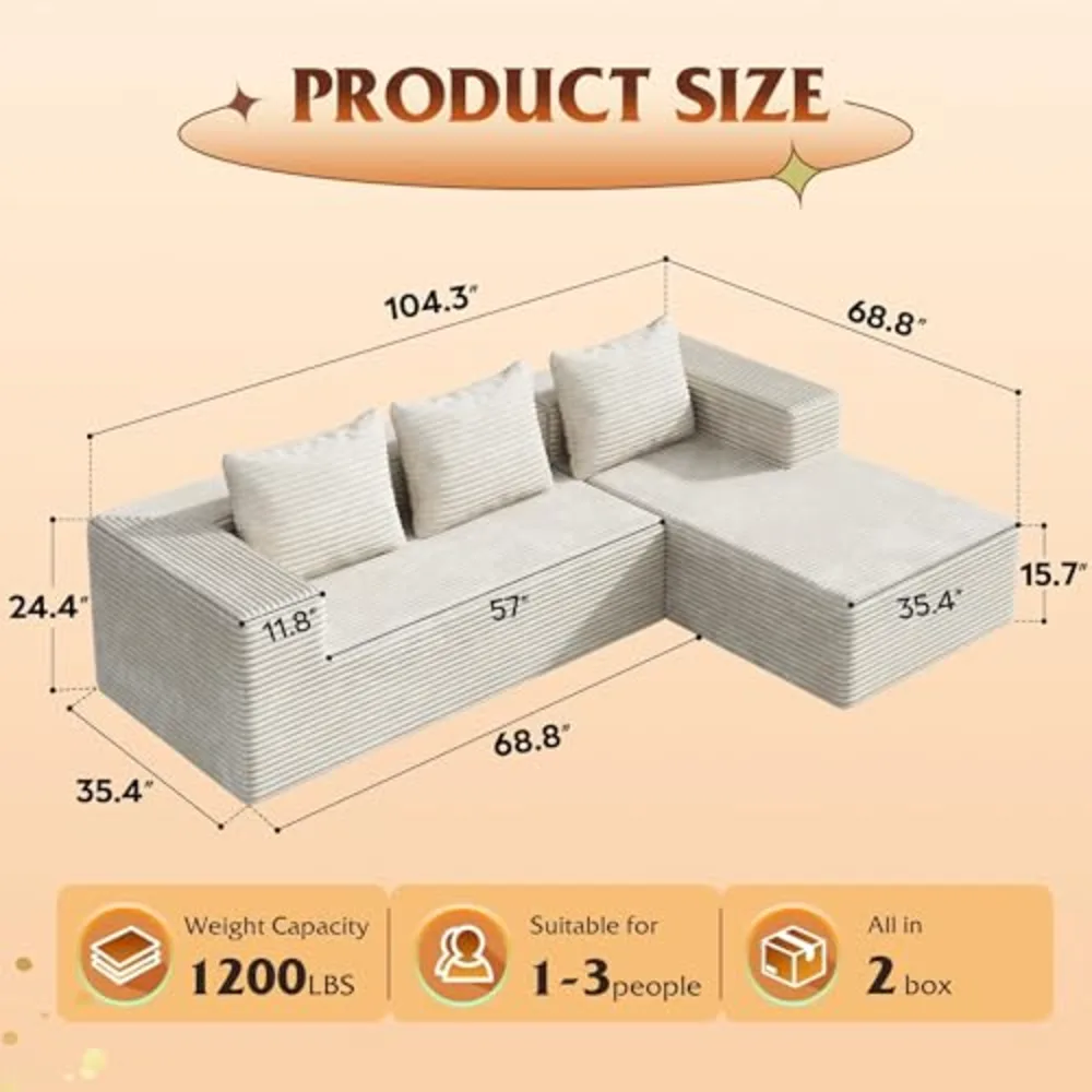 WLIVE 104'' Cloud Sectional Couches for Living Room, view 2