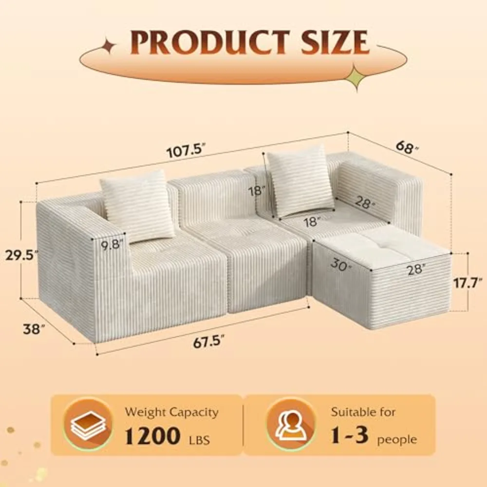 WLIVE 108'' Cloud Sectional Couches for Living Room, view 3