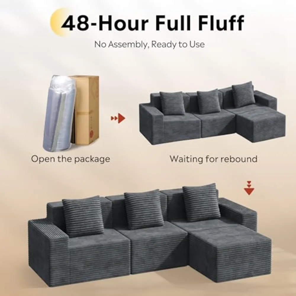 WLIVE 110'' Cloud Sectional Couches for Living Room, view 3