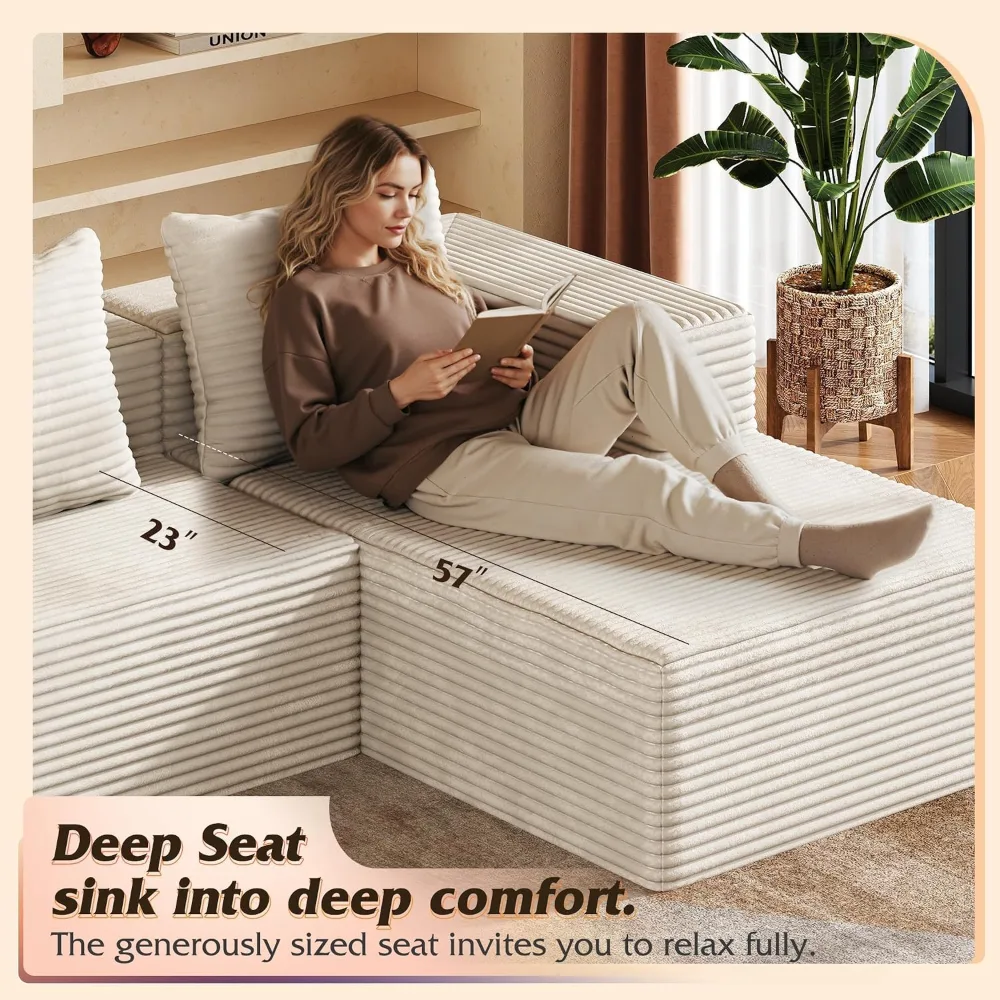 WLIVE 110'' Cloud Sectional Couches for Living Room, view 6