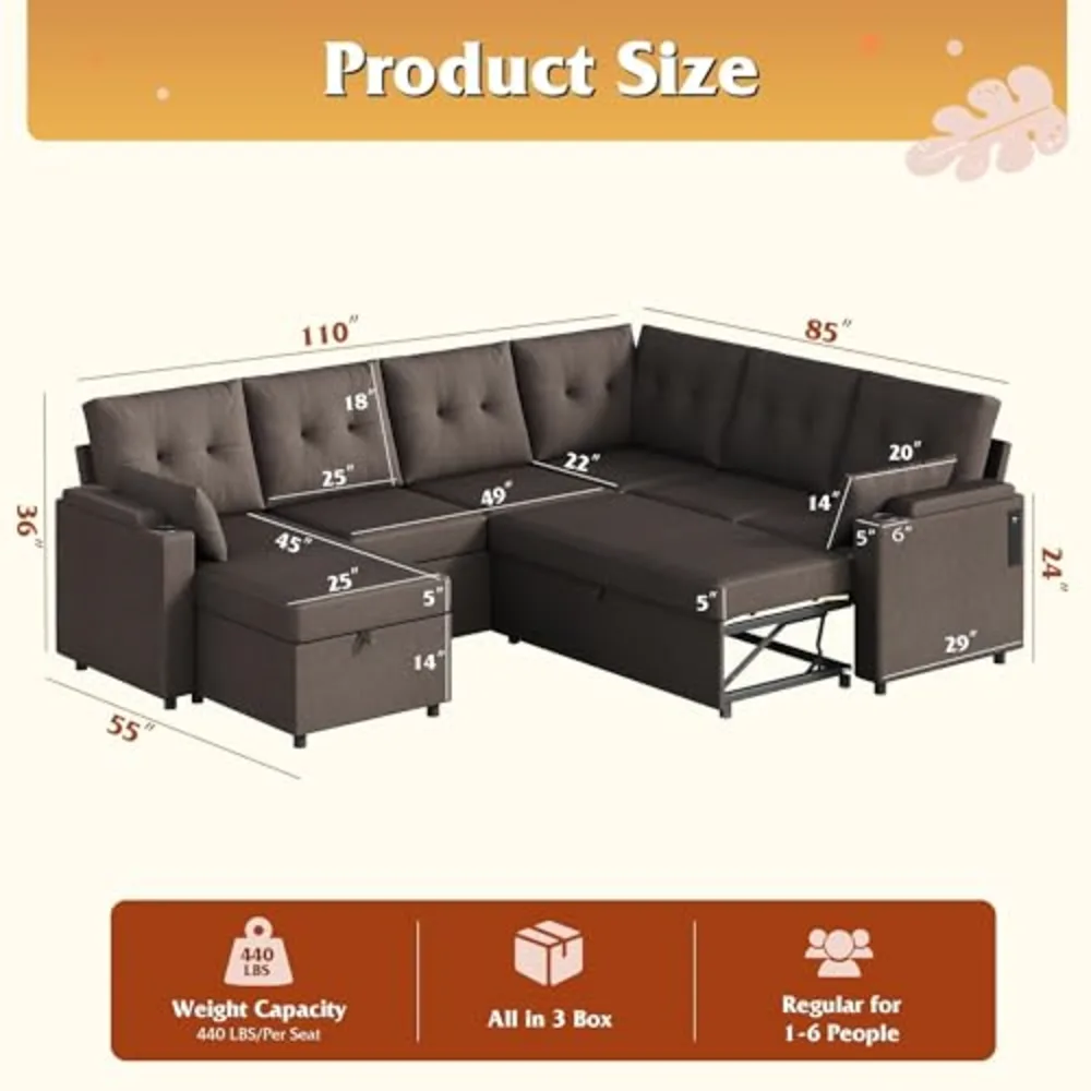 WLIVE 110'' Sectional Couches for Living Room, view 3