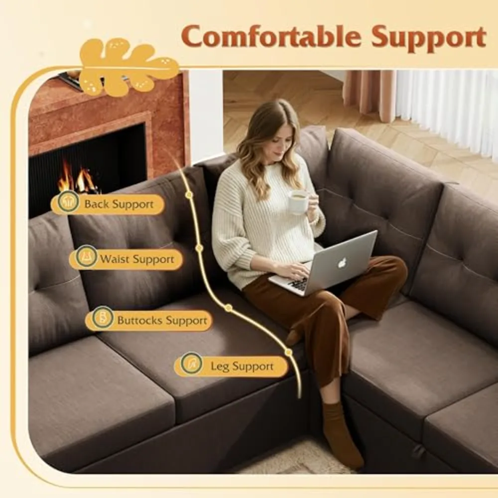 WLIVE 110'' Sectional Couches for Living Room, view 5