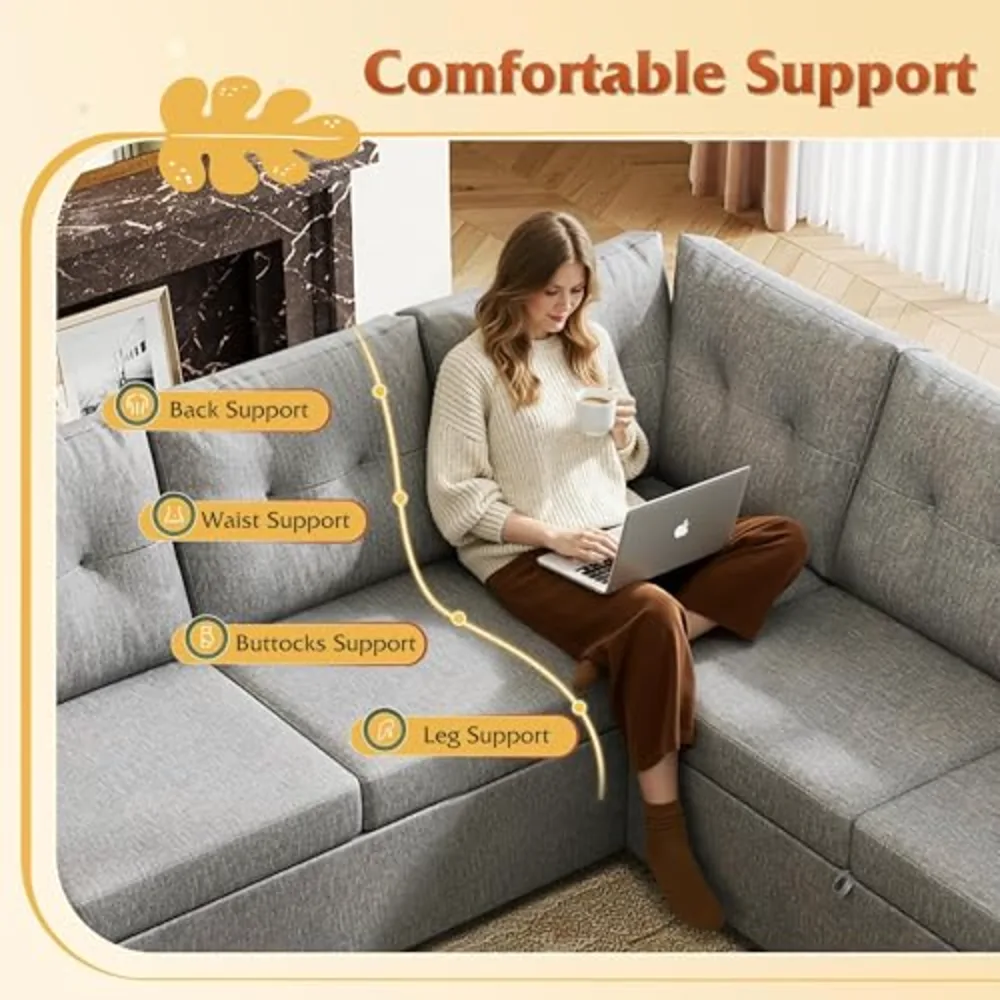 WLIVE 110'' Sectional Couches for Living Room, view 5