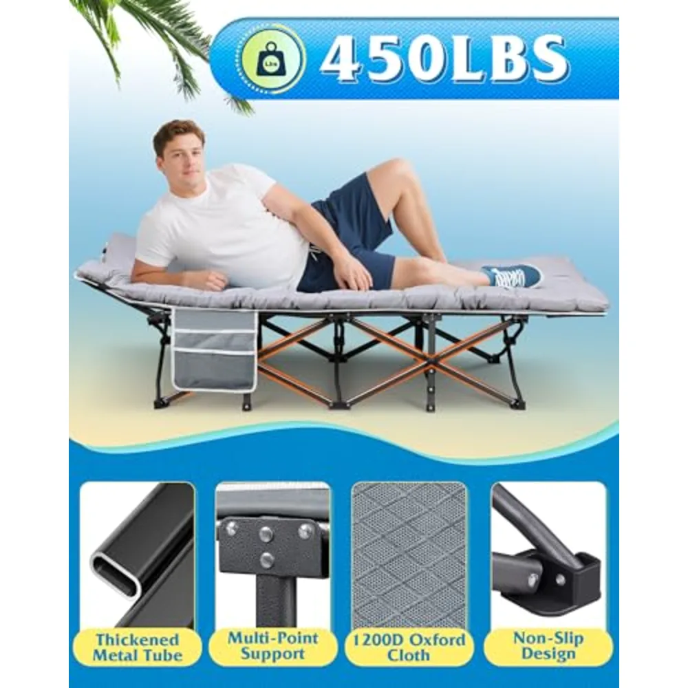 WLIVE 1200D Oxford Camping Cot with Washable Mattress for Adults, view 3