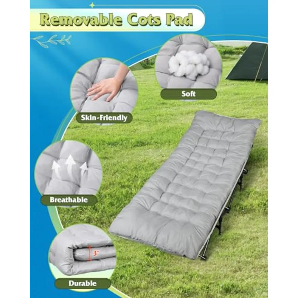 WLIVE 1200D Oxford Camping Cot with Washable Mattress for Adults, view 4