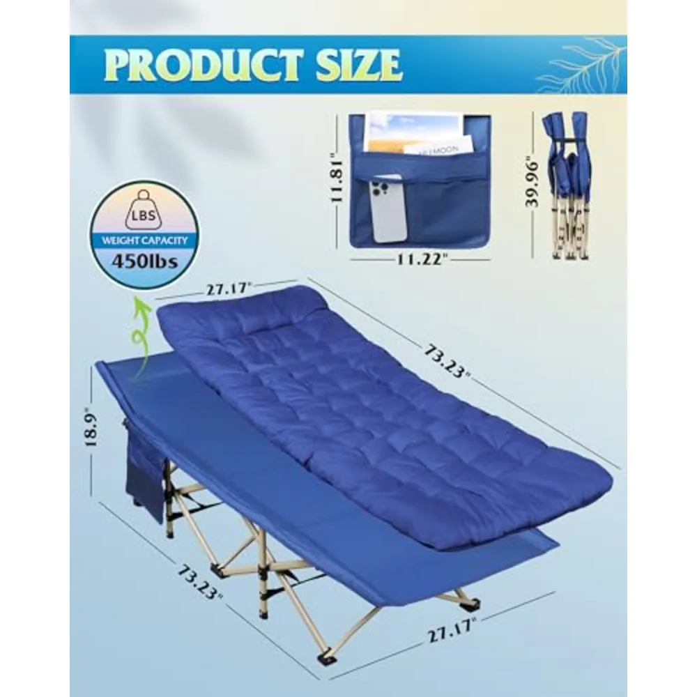 WLIVE 1200D Oxford Camping Cots with Washable Mattress for Adults, view 2