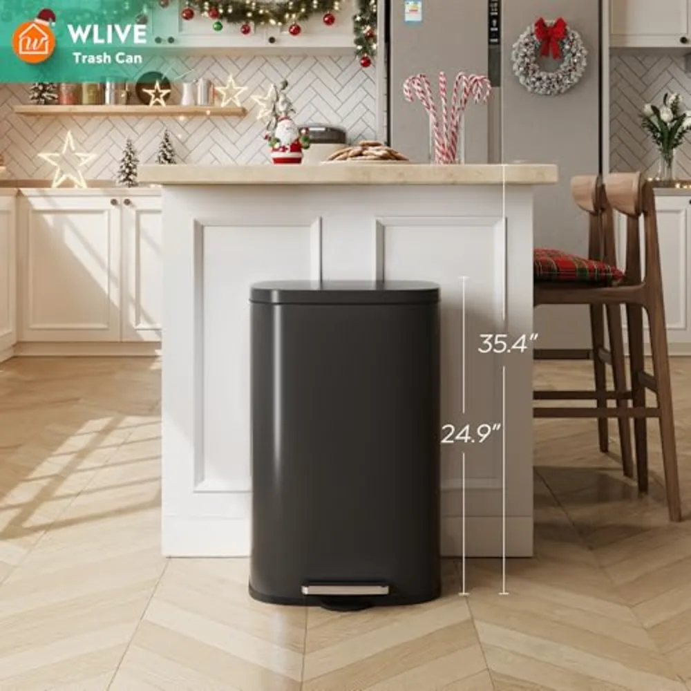WLIVE 13 Gallon Stainless Steel Trash Can with Inner Bucket, view 2