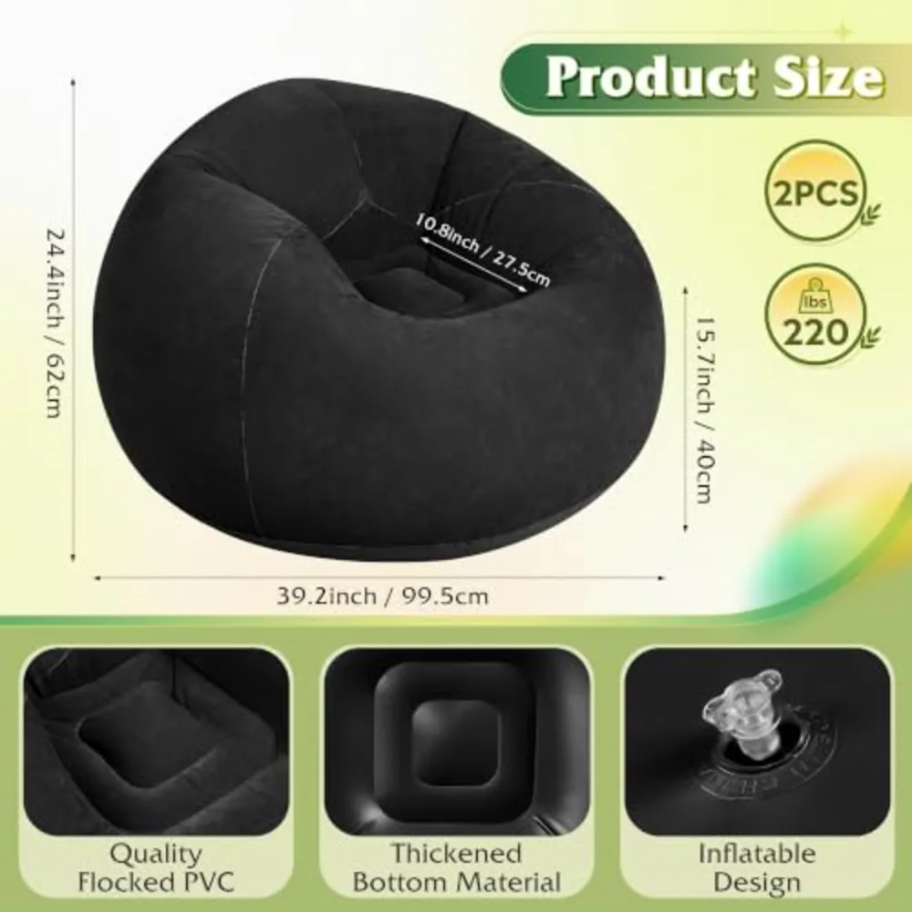 WLIVE 2 Pcs Inflatable Bean Bag Chair for Kids Adults, view 3